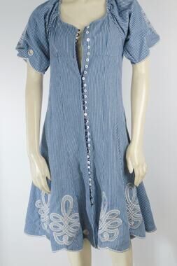 Innika Choo Blue Striped Embroidered Button Front Short Sleeve Dress Size 1 S